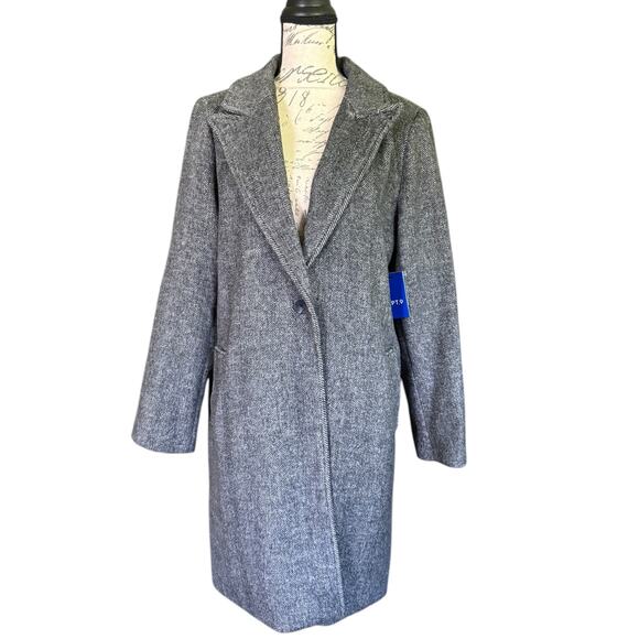 Apt 9 $80 Black Hering Single Button Front Wool Blend Coat Size Large - Picture 1 of 7